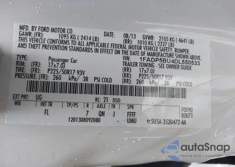 2013 Ford C-Max Hybrid Sel из США, поврежденный, VIN 1FADP5BU4DL550533